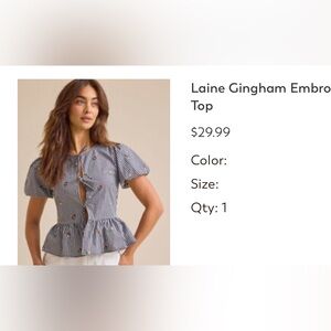 Gingham Embroidered Top - sold out altered state blouse XS nwot